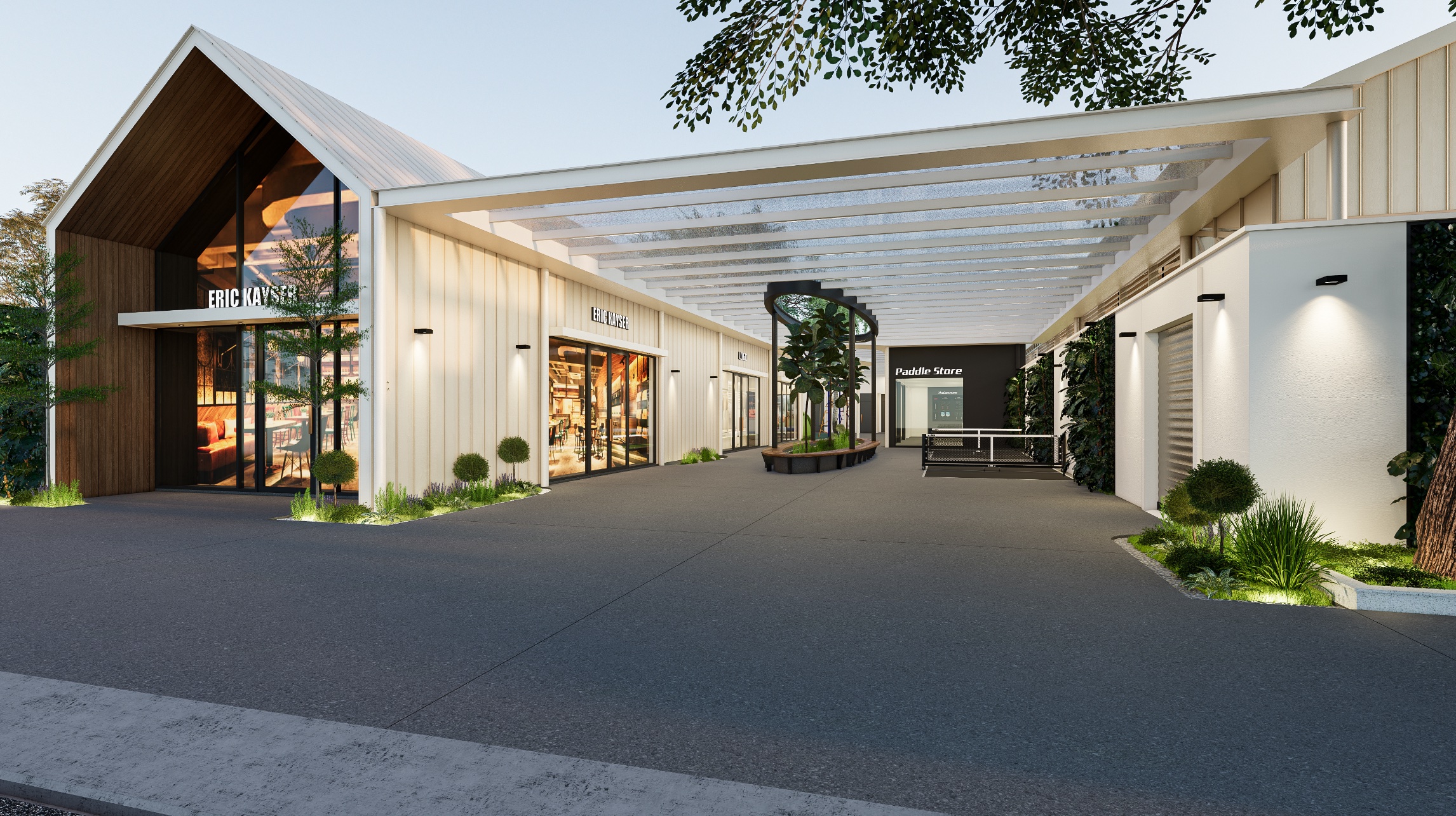 TheCommune entry plaza approach with Eric Kayser café and retail.